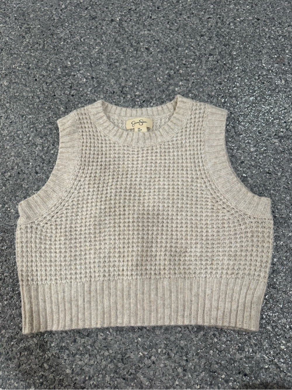 Jessica Simpson Neutral Cream Waffle-Knit Sleeveless Sweater Vest